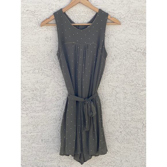 Mayoral Other - Mayoral Girls Olive Green Gold Beaded Cut out back wrap waist romper - 14